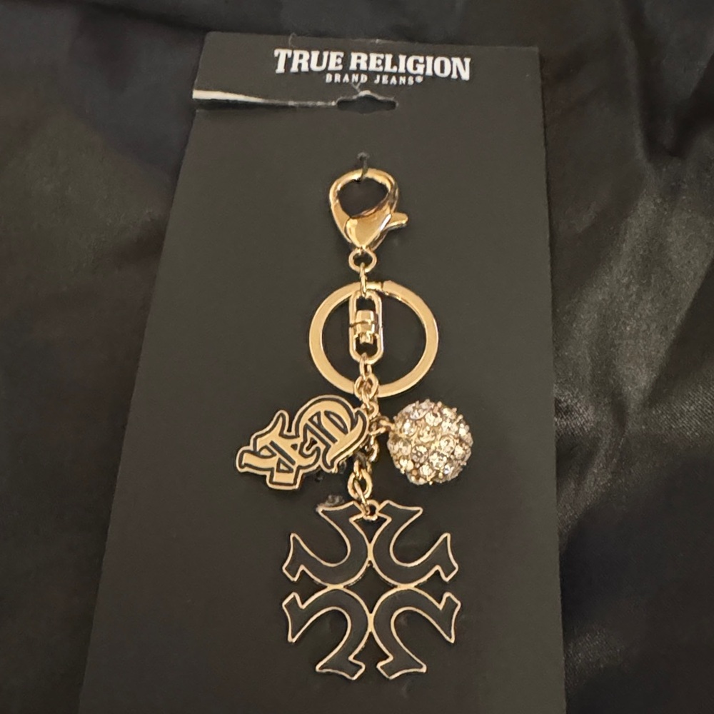 NEW True Religion Goldtone charm clip Keychain